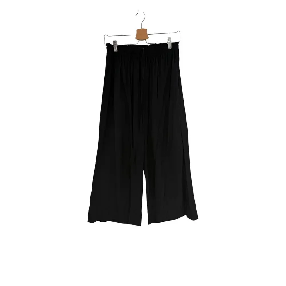 Mersea Ibiza Wide Leg Pull On Pants Black Ruffle Waist Pockets Size Small NWT